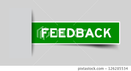 Green color square label sticker with word feedback that inserted in gray background Green color square label sticker with word feedback that inserted in gray background 126285534