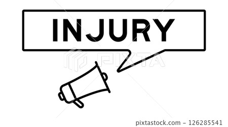 Megaphone icon with speech bubble in word injury on white background Megaphone icon with speech bubble in word injury on white background 126285541