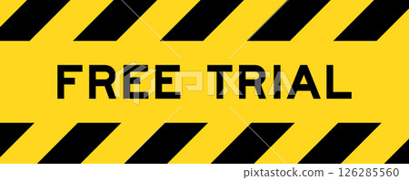 Yellow and black color with line striped label banner with word free trial Yellow and black color with line striped label banner with word free trial 126285560