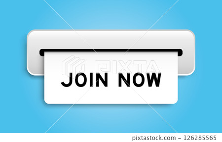 White coupon banner with word join now from machine on blue color background White coupon banner with word join now from machine on blue color background 126285565