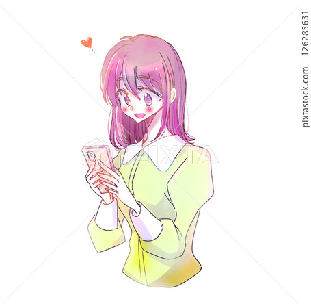 一個快樂地觸摸智能手機的女人 126285631