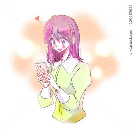 A woman who happily touches a smartphone A woman who happily touches a smartphone 126285632