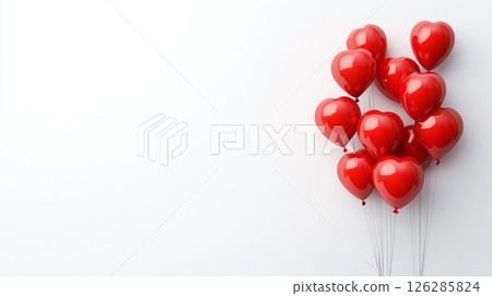 Image of red heart balloons, white background Image of red heart balloons, white background 126285824