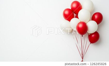 Image of red and white balloons, white background 126285826