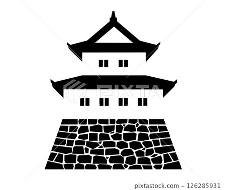 日本城堡 — — 雙層塔樓的黑白插圖 日本城堡 — — 雙層塔樓的黑白插圖 126285931