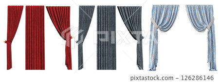 curtain isolated on a transparent background, interior decorations, 3D illustration, cg render 126286146