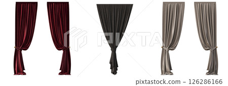 curtain isolated on a transparent background, interior decorations, 3D illustration, cg render curtain isolated on a transparent background, interior decorations, 3D illustration, cg render 126286166