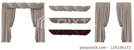 curtain isolated on a transparent background, interior decorations, 3D illustration, cg render 126286172