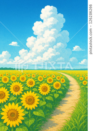 A summer path through a sunflower field 126286266