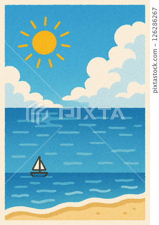 Illustration of a sailing ship sailing on a summer sea and blue sky 126286267