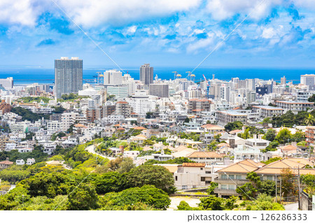 Okinawa residential area seen from the top of a hill Okinawa residential area seen from the top of a hill 126286333