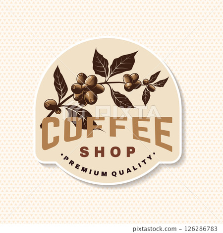 Coffee house. Vector illustration. Concept for cafe and restaurant logo, brand, label. Vintage Coffee House Logo with coffee tree branch 126286783