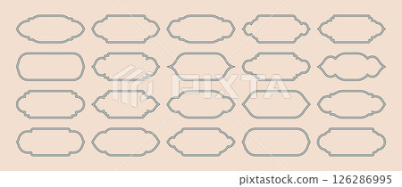 Islamic frames, oriental style objects. Arabic shapes, windows and arches. Traditional ornamental banner, frame. Muslim holidays, Ramadan Kareem. Modern eastern architecture. Vector illustration 126286995