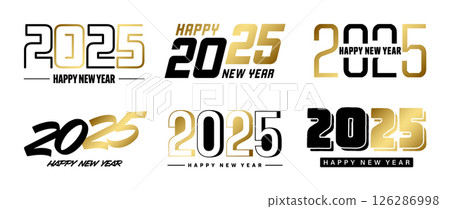 Set of 2025 Happy New Year greeting text designs. Christmas banner, poster, festive greeting card or seasonal promotion template. Collection of 2025 numbers with greetings. Vector illustration Set of 2025 Happy New Year greeting text designs. Christmas banner, poster, festive greeting card or seasonal promotion template. Collection of 2025 numbers with greetings. Vector illustration 126286998