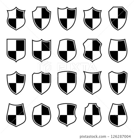 Set of various vintage shield icons. Black heraldic shields. Protection and security symbol, label. Vector illustration. Set of various vintage shield icons. Black heraldic shields. Protection and security symbol, label. Vector illustration. 126287004