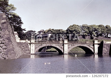 Old photo, 1956, Tokyo, Imperial Palace Outer Gardens, Main Gate Stone Bridge Old photo, 1956, Tokyo, Imperial Palace Outer Gardens, Main Gate Stone Bridge 126287172