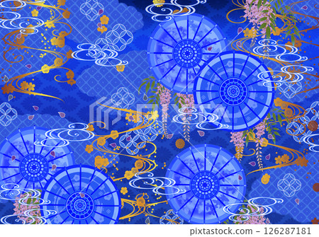 A gorgeous Japanese wallpaper with a design of a folding umbrella A gorgeous Japanese wallpaper with a design of a folding umbrella 126287181