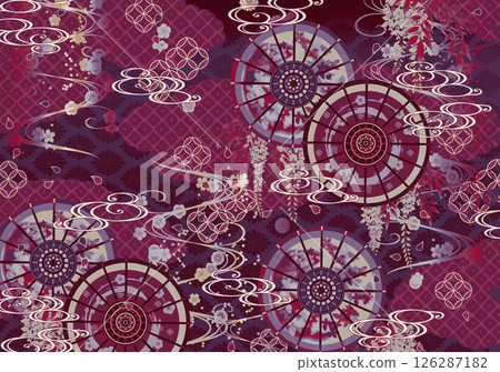 A gorgeous Japanese wallpaper with a design of a folding umbrella 126287182