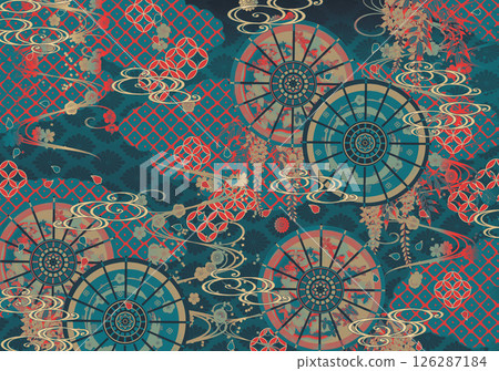 A gorgeous Japanese wallpaper with a design of a folding umbrella A gorgeous Japanese wallpaper with a design of a folding umbrella 126287184