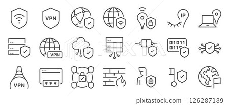 VPN icon set. It includes virtual private network, secure, encrypted, connection, and more icons. VPN icon set. It includes virtual private network, secure, encrypted, connection, and more icons. 126287189