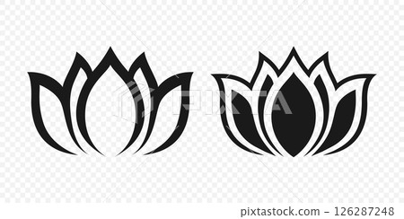 Flat Single Color Vector Lotus Flower Icon Set. Monochrome Floral Symbol. Lotus Silhouette Design for Yoga and Spa Logo. Botanical and Nature Emblem Set. Elegant Flower Clipart Flat Single Color Vector Lotus Flower Icon Set. Monochrome Floral Symbol. Lotus Silhouette Design for Yoga and Spa Logo. Botanical and Nature Emblem Set. Elegant Flower Clipart 126287248