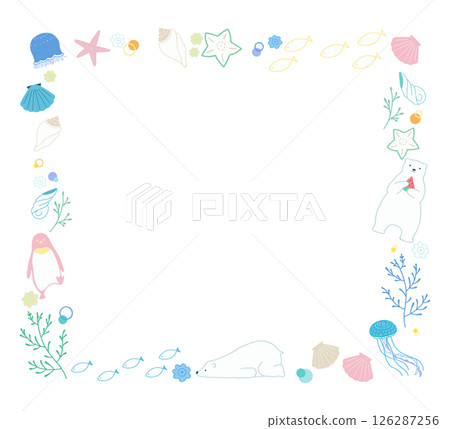 Sea creatures square frame in gentle colors 126287256
