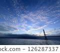 Akashi Kaikyo Bridge and the sea with floating clouds 126287337