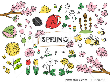 Spring hand drawn illustration set 126287362