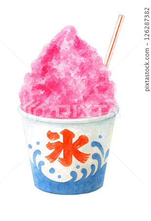 Shaved ice illustration watercolor strawberry 126287382