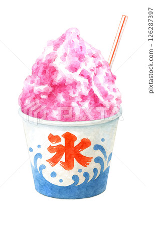 刨冰插畫水彩草莓牛奶 126287397
