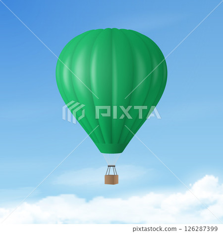 Vector Travel Banner with 3d Realistic Hot Air Balloon Icon on a Blue Sky Background. Design Template, Summer Vacation, Travelling, Tourism and Journey Concept 126287399