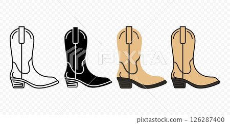 Cowboy Boot Vector Set. Western Style Cowboy Boot Illustration For Branding, Minimalist Cowboy Boot Vector Icon for Logo Design. Modern Western Cowboy Footwear Vector Clipart 126287400