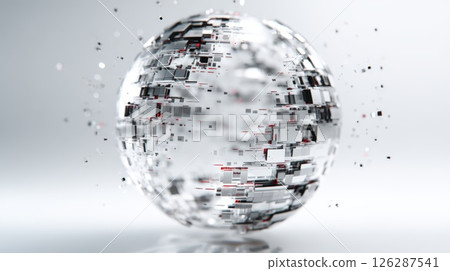 Futuristic Glass Sphere with Abstract Geometric Elements Floating in Space 126287541