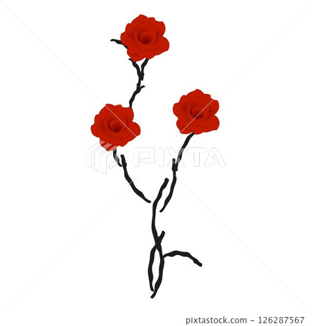 Red roses on black branches isolated on white background. Red roses on black branches isolated on white background. 126287567