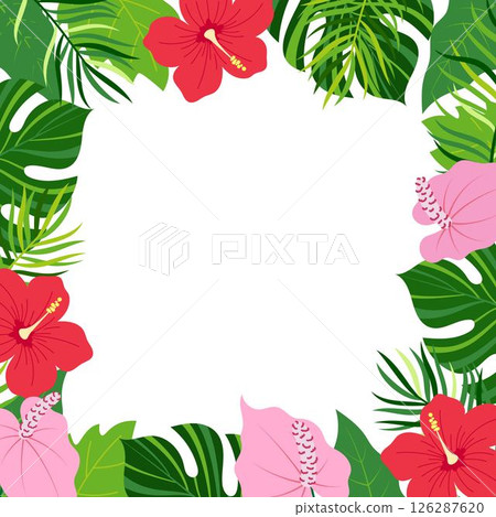 tropical leaves frame, flat style 126287620