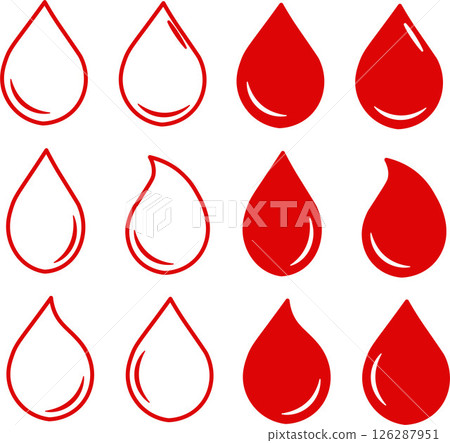 Red and White Blood Droplet Icons Depicting Variations in Stylization Red and White Blood Droplet Icons Depicting Variations in Stylization 126287951