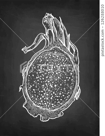 Half a dragon fruit chalk sketch. 126288010