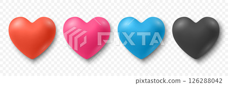 Heart Icon Vector Set. Realistic 3D Heart Icon in Different Colors. Love Heart Icon Vector Clipart for Social Media, Messaging. Modern Heart Symbol for App, Web, Valentine and Decoration 126288042