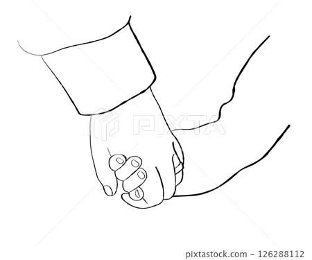 Drawing Of Father Holding Offspring Hand Family Bond Concept Vector Illustration 126288112