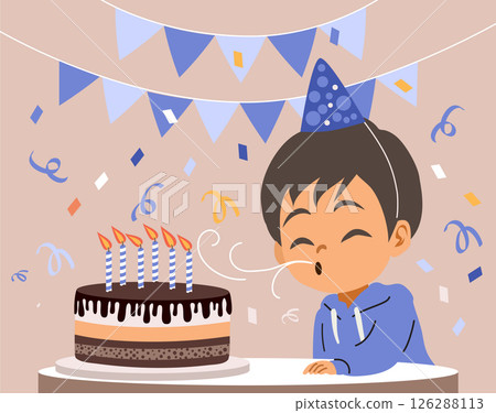 Preschool Boy Celebrating Birthday Birthday Party Cartoon Vector Illustration Preschool Boy Celebrating Birthday Birthday Party Cartoon Vector Illustration 126288113