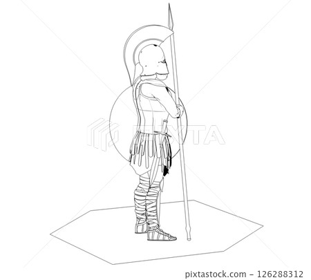 warrior character, contour visualization, 3D illustration, sketch, outline warrior character, contour visualization, 3D illustration, sketch, outline 126288312
