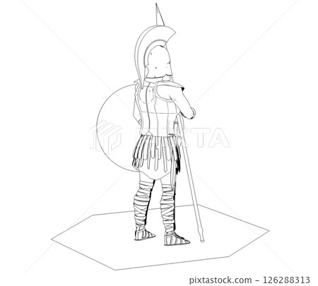 warrior character, contour visualization, 3D illustration, sketch, outline warrior character, contour visualization, 3D illustration, sketch, outline 126288313