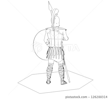 warrior character, contour visualization, 3D illustration, sketch, outline warrior character, contour visualization, 3D illustration, sketch, outline 126288314
