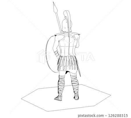 warrior character, contour visualization, 3D illustration, sketch, outline warrior character, contour visualization, 3D illustration, sketch, outline 126288315