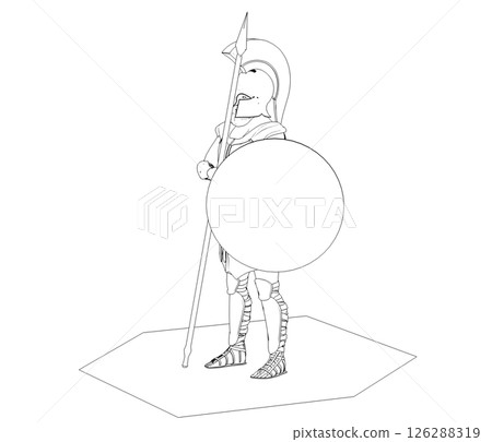 warrior character, contour visualization, 3D illustration, sketch, outline warrior character, contour visualization, 3D illustration, sketch, outline 126288319