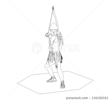 warrior character, contour visualization, 3D illustration, sketch, outline warrior character, contour visualization, 3D illustration, sketch, outline 126288381