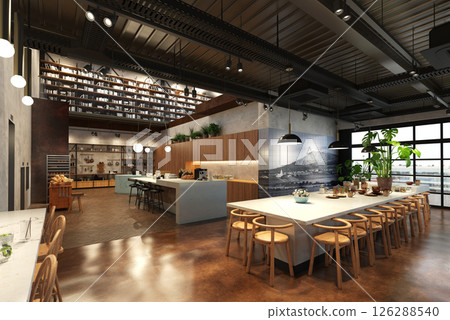 restaurant, interior visualization, 3D illustration 126288540