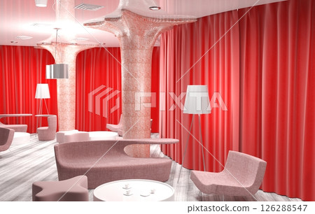 restaurant, interior visualization, 3D illustration 126288547