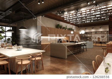 restaurant, interior visualization, 3D illustration 126288556