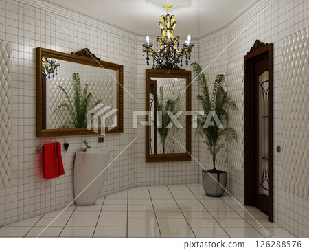 restroom, interior visualization, 3D illustration 126288576